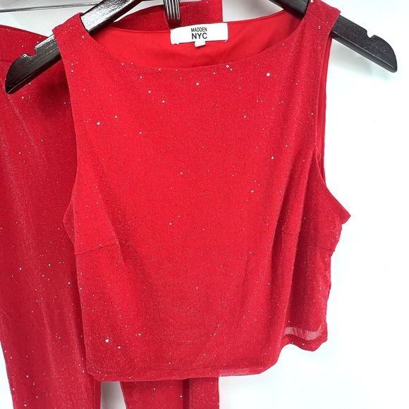 Madden NYC Sparkle Red Top & Pants Women's Glitter Party Casual Size MEDIUM NWT - Picture 8 of 13